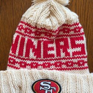 New Era Red and Cream Knit Pom Beanie